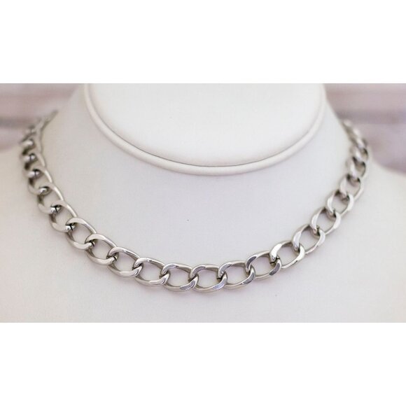 14 1/2 inch, Vintage Basic Silver Tone Choker Chain Necklace by Sperry - BV1 - Picture 2 of 3